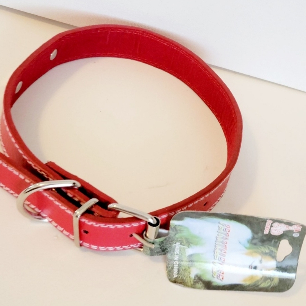 Dog collar adjustable red and silver NWT